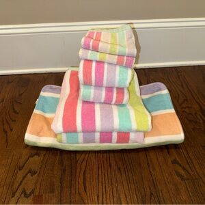 Pottery Barn kids pastel rainbow stripes towel set with bath mat by Ambesonne